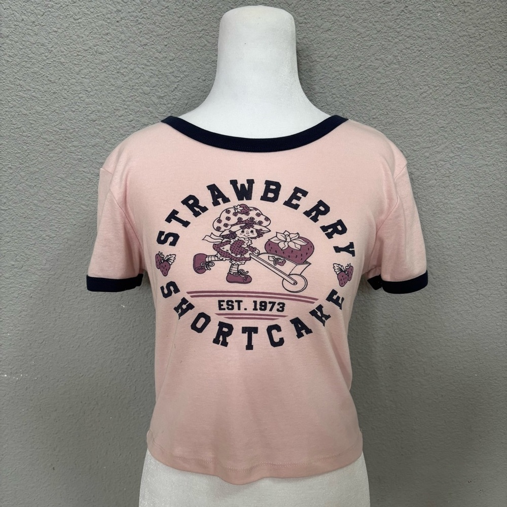 Strawberry Shortcake Graphic Ringer Tee - Pink & Navy